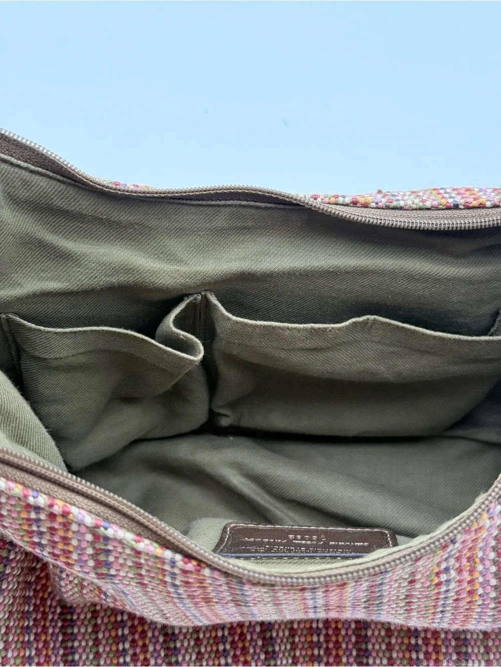 Vintage Y2K Fossil Woven Hobo Shoulder Bag Colorful Tweed Boho with Key